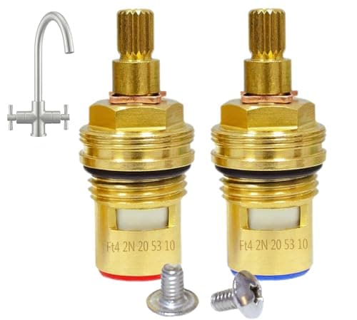 Image of 1/2" BSP Tap Cartridge Replacement Valves Brass Ceramic Disc Gland Insert 20 Teeth Spline Quarter Turn Hot & Cold Pair for UK Kitchen & Bathroom Basin Taps