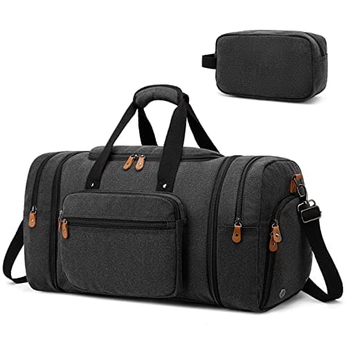 Image of Travel Duffel Bag for Men Women, 40L Foldable Weekend Overnight Bag with Shoe Compartment & Shoulder Strap, Large Sport Gym Duffel Bag Hospital Holdall, Black