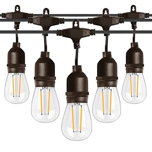 Image of Spacelumen 49FT Outdoor String Lights Mains Powered, 16 Pcs 2W S14 LED E27 Screw Bulb, 2700K Warm White S14 Garden String Festoon Lights for Patio Party Wedding Yard Gazebo