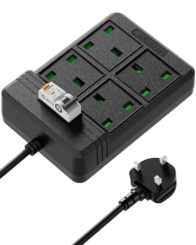 Image of SAFEMORE RCD Extension Lead 4 Gang, 13A Heavy Duty Extension Cord with 30mA RCBO Breaker & Leakage, Overload and Short Circuit Protection, 3M Extension Cord for Pool Pump/Garden/Garage Use, Black