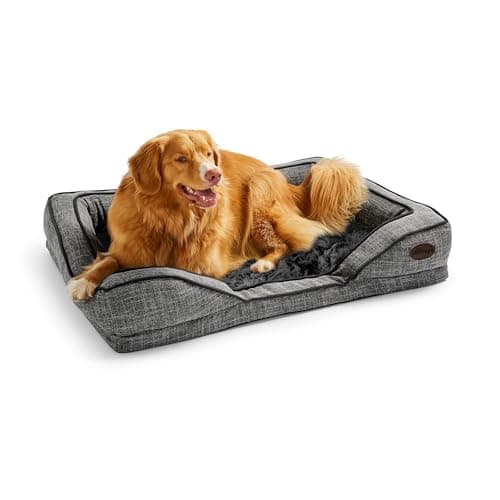 Image of Silentnight Orthopaedic Dog Bed - Cosy Comfortable Pet Bed with Ergonomic Foam Body & Head Support - Super Soft & Sturdy Woven Removable Washable Cover, Non-Slip Base, Large 69x95cm, Grey