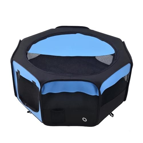 Image of PawHut Portable Cat Dog Playpen Pet Puppy Rabbit Guinea Pig Pen Run Dia 90 x 41H cm Indoor & Outdoor Blue