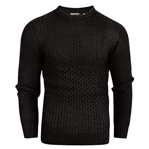 Image of Crosshatch Mens Cotton Cable Knit Jumper Pullover Winter Sweater- 100% Cotton Black L
