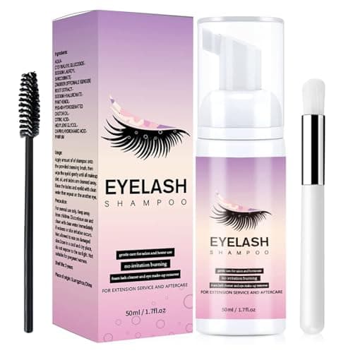 Image of Lash Shampoo for Eyelash Extension - Eyelash Extension Cleanser Kit - 50ML Lash Extension Shampoo Kit,Makeup Remover with Brush & Mascara, Paraben & Sulfate Free Lash Cleanser for Salon & Home Use