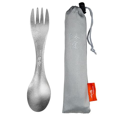 Image of TiTo Titanium Spork 2-in-1 Ultra Lightweight Spoon Fork Tableware for Outdoor Camping, Backpacking, Hiking, Travel, Picnics and Home with Bag (Titanium)