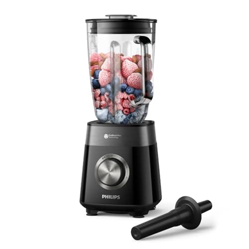 Image of Philips 5000 Series Blender – 1200W ProBlend Plus Motor, Smooth Frozen-Fruit Blending, 2L Ribbed Glass Jar, Tamper Tool, Easy Clean, Dishwasher-Safe, Black (HR3030/00)