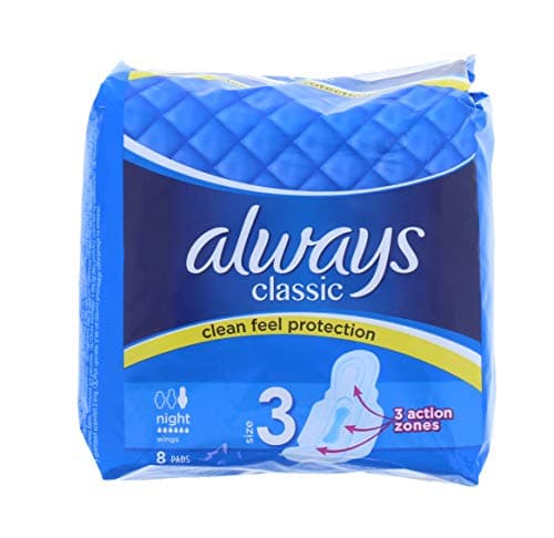 Image of Always - Always Classic Night (Size 3) Sanitary Napkins with Wings - 8 Count (Pack of 1)