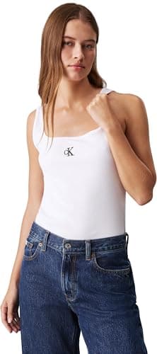 Image of Calvin Klein Women’s Ck Round Neck Rib Tank Top, White (Bright White), M