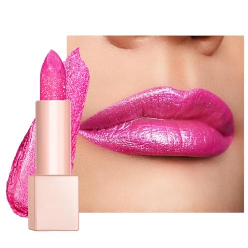 Image of Oulac Bright Pink Glitter Lipstick - Moisture Tinted Lip Balm, Metallic Sparkly Finish, Dusky Rose Shiny lipstick, Creamy Brilliant Lip Color, Infused with Shea Butter, Vegan D02 Sparkle Sensation