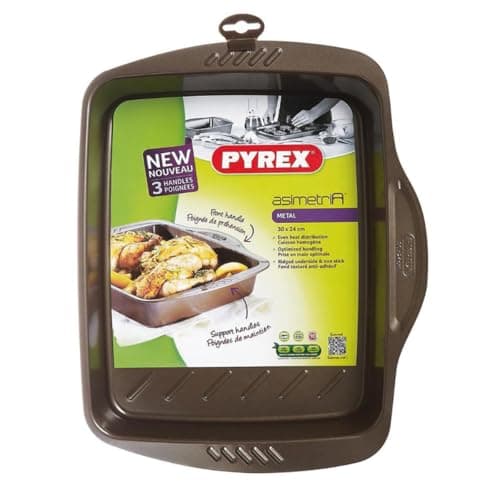 Image of Pyrex asimetriA Metal Easy-Grip Rectangular Roaster 40x31 cm, Alloy Steel, Brown, 1, AS40RR0/6146