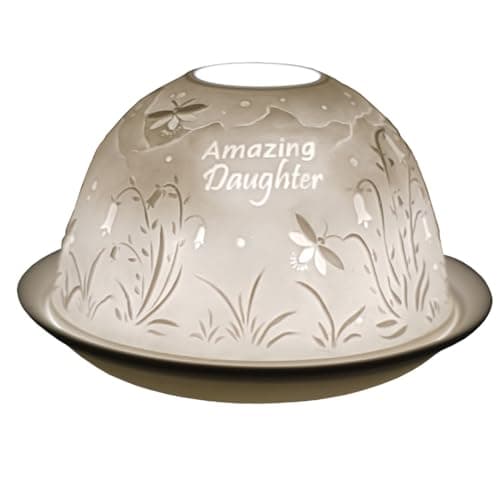Image of Cello Porcelain Tealight Holder Dome - Amazing Daughter Design with 3D Projection Image & Message Scented Unscented LED Candle Wax Warmer Daughter Gifts Ornament Bedroom Home Birthday Present From Dad