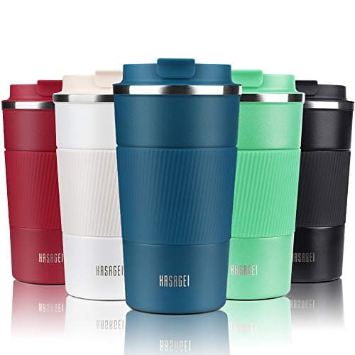 Image of HASAGEI Travel Mug, Insulated Coffee Cup with Leakproof Lid - Vacuum Insulation Stainless Steel for Hot and Cold Water Coffee and Tea Blue 380ml