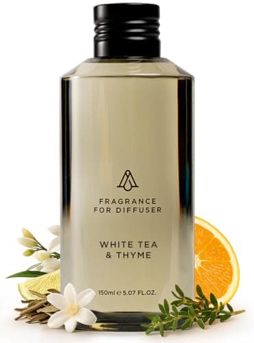 Image of AromaPlan Hotel Scents White Tea & Thyme 5 Fl Oz (148ml), Home Luxury Aroma & Hotel Fragrance Diffuser Oil- Hotel Diffuser Oil for Aromatherapy- USA Made, Bigger Bottle, Bolder Aroma & Longer Lasting