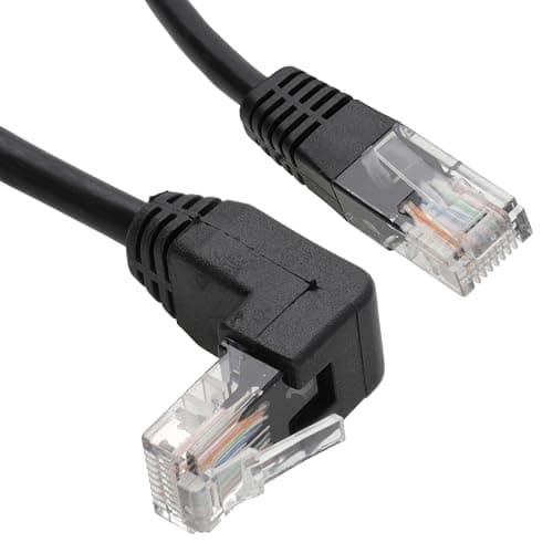 Image of kenable Cat5e Ethernet Cable Copper RJ45 Straight to Right Angle Plug UP Network Patch Lead 2m Black