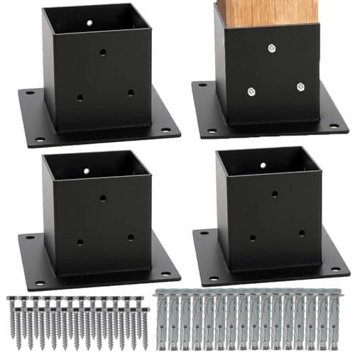 Image of 4Pack 4" x 4" Post Base, Inner Size 100mm x 100mm, Black Powder-Coated Deck Post Anchor, Heavy Duty Fence Post Support for Deck, Porch, Railing, Mailbox & Garden Pergola