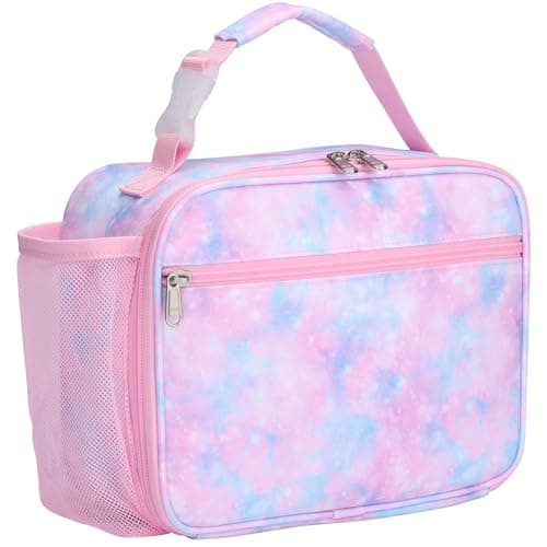 Image of Bagseri Lunch Bag for Girls - Insulated School Lunch Box with Bottle Holder, Portable Reusable Thermal Cooler Tote for Nursery, 6L Capacity, Pink Tie-dye (Water Bottle Not Included)