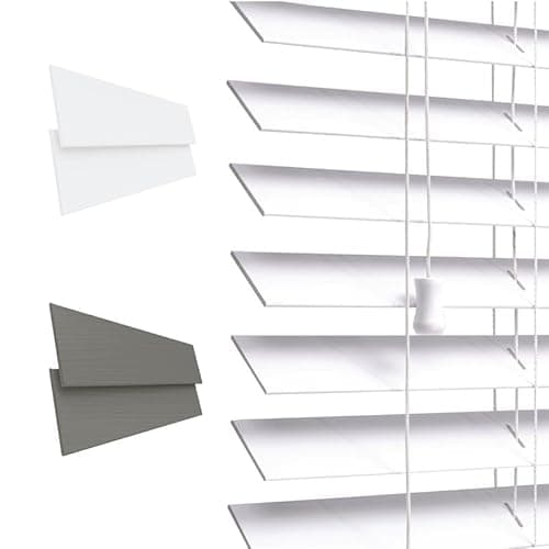 Image of Funky Gadgets Custom Made to Measure Faux Wood Venetian Blinds Faux Wooden Blinds window Venetian Blind 50mm Horizontal Smooth slats with White String Child Safe (White, W90cmxL150cm)