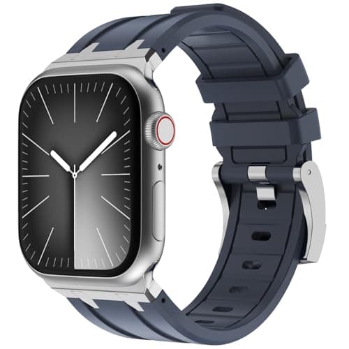 Image of WINGLE 49mm 46mm 45mm 44mm 42mm(series 3) for Apple Watch Strap,Liquid Silicone Rubber Strap Replacement band for iWatch Ultra 3/Ultra 2 1/SE 3 2 1/Series 11 10 9 8 7 6 5 4 3 2 1,Silver/Blue