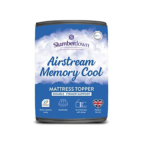 Image of Slumberdown Memory Cool Mattress Topper Double Bed - 4cm Breathable & Supportive Cooling Pad for Hot Sleepers | CoolMAX® Knit Cover, UK-Made, Non-Allergenic, Elasticated Straps (135 x 190cm)