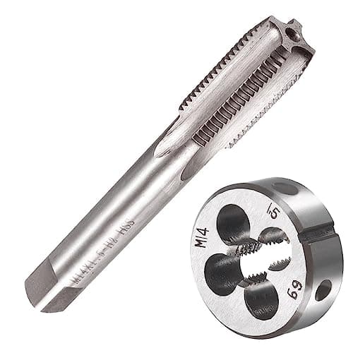 Image of Saipor M14 X 1.5 Metric Tap and Die Set M14 X 1.5mm HSS Straight Fluted Machine Thread Right Hand Screw Tap and Round Threading Die