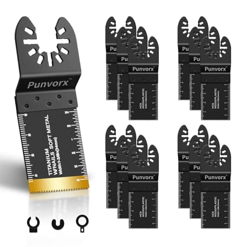 Image of Punvorx 10Pcs Titanium HCS Multi Tool Blades for Metal Wood Nails Cutting, Universal Quick Release DIY Oscillating Saw Blades Compatible with Milwaukee, Einhell, Ryobi, Dremel, Rockwell