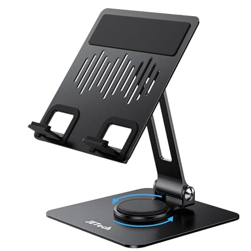 Image of JETech Tablet Stand, Adjustable Swivel Desktop Holder with 360 Degree Rotating Base, Foldable Cradle for iPad/iPad Air/Pro/Mini, Galaxy Tab A11/A9/S11/S10 FE, Tab/Phones(4-13"), Black
