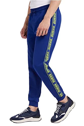 Image of Guess Men's Eco Arlo Logo Tape Joggers Casual Pants, Borage Blu, Large