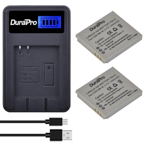 Image of DuraPro 2Pcs NB-4L NB 4L Battery + LCD USB Charger for Canon IXUS 30, 40, 50, 55, 60, 65, 70, 75, 80 IS, 82 IS, 100 IS, 110 IS, 115 HS, 120 IS, 130, 220 HS, 230 HS, 255 HS, I Zoom, i7, i7 zoom
