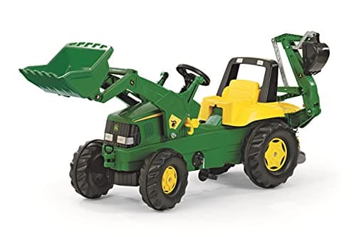 Image of rolly toys | rollyJunior John Deere | Pedal Tractor with Loader and Rear Digger (Backhoe Loader) | 811076, Green