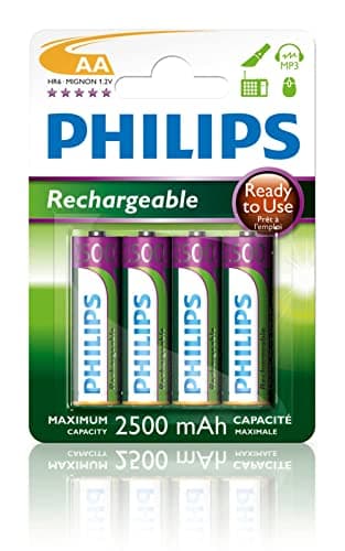 Image of PHILIPS AA Batteries - HR03 Rechargeable Batteries - NiMH 1.2V - 500 Recharges - 2500mAh