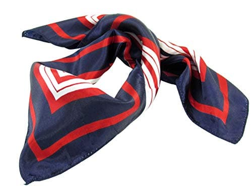 Image of sourcing map Lady Dark Blue Red White Stripe Print Kerchief Square Small Neck Scarf Wrap Dark Blue Red White 50 x 50cm/ 19.68 x 19.68inches(L*W)