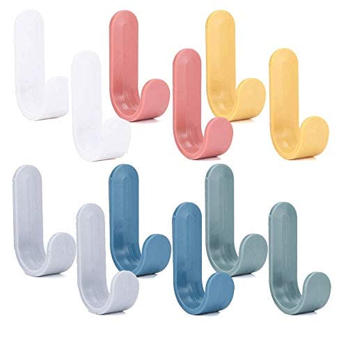 Image of Juliyeh 12 Pieces Self Adhesive Hooks Wall Hanging Plastic Creative Cute J-Shaped Hooks Powerful Self Adhesive Hooks for General Bathroom Kitchen Use Sticky Wall Hook Waterproof