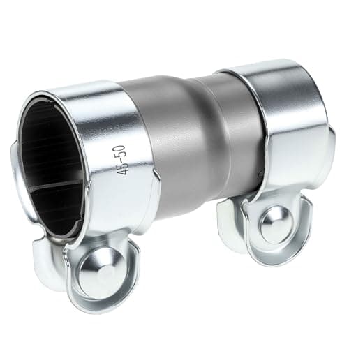 Image of QWORK® 45mm to 51mm Exhaust Clamp Pipe Connector, Stainless Steel, Double Clamp Exhaust Pipe, No Welding Required