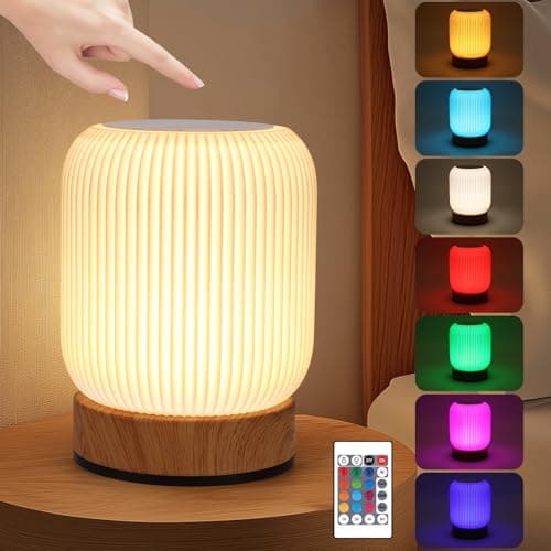 Image of Zankeox Cordless LED Touch Bedside Table Lamp with 13 RGB Colours Changing, Portable USB Rechargeable LED Dimmable Night Light with Remote Control for Children Kids Bedroom Living Room Camping
