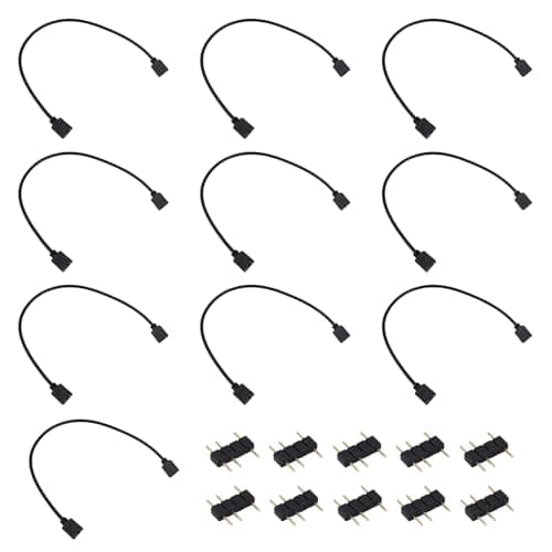 Image of BTFO 10pcs ARGB Extension Cables, 30.5cm/12 Inch 5V 3-Pin Addressable RGB Extension Cord Female to Female 1-to-1 ARGB Splitter for Extending Computer PC Fans LED Light Strips