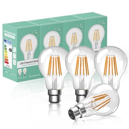 Image of Bonlux 8W A60 Bayonet B22 Dimmable LED Light Bulb - Warm White 2700K BC GLS Filament Globe Classic Vintage Antique - 80W Halogen Equivalent 750lm Energy Saving Edison (4-Pack)