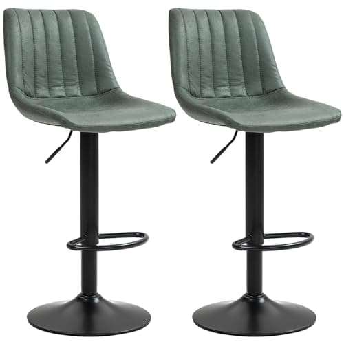 Image of HOMCOM Modern Bar Stools Set of 2, Height Adjustable Swivel Bar Chairs with Backrest, Gas Lift and Footrest, Leathaire Barstools for Breakfast Counter, Kitchen Island, Green