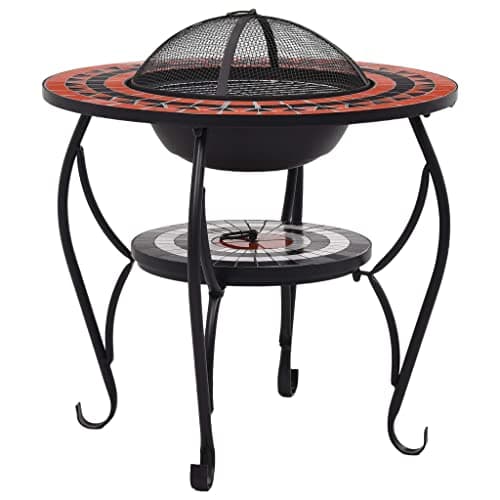 Image of vidaXL Mosaic Fire Pit Table Ceramic Terracotta and White - Multifunctional Outdoor Fixture for warmth, BBQ and Drinks - Steel Bowl for Heat Radiation