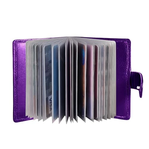 Image of STARHIDE Minimalist Slim Cardholder for Men Women, Small RFID Blocking Credit Card Holder, 24 Card Slots Wallet, Removable Plastic Case, Double Button Closure (Purple)