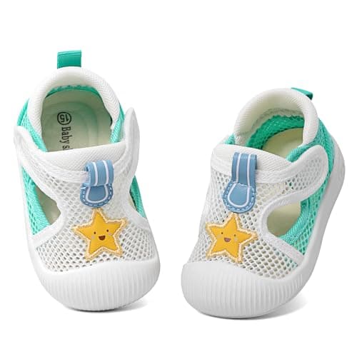 Image of MASOCIO Baby Shoes Sandals Toddler Boys Girls First Walking Pre Walkers Summer Soft Sole Trainers 9 Infant 6-12 Months Size 2.5 UK Child White