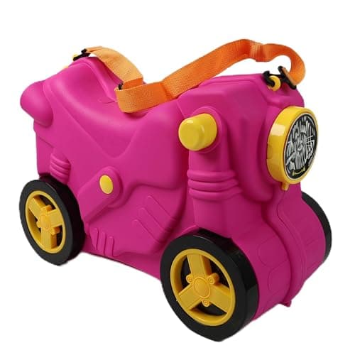 Image of DIVCHI Kids Suitcase With Wheels Ride On, Carry On, Sit On Hand Luggage | Cabin Trolley | Children Suitcase | Travel Bags | Boys & Girls Gift (Pink)