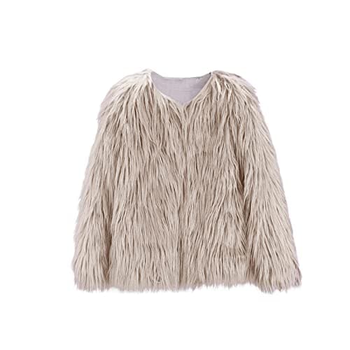 Image of Girls Faux Fur Jacket Kids Fluffy Coat Long Sleeve Thick Warm Jacket Plain Soft Cardigan Windproof Coat Solid Color Casual Outwear (Grey, 9-10 Years)