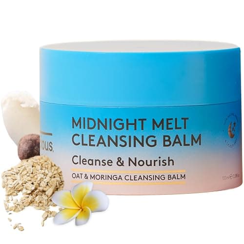 Image of Delhicious Midnight Melt Cleansing Balm - Nourishing Makeup Remover & Hydrating Cleanser - Oat & Moringa - Melts Away Makeup & Impurities - Natural, Vegan, Ayurveda-Inspired Skincare - 100ml