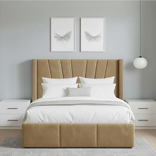 Image of Mink Plush Velvet Single Bed Frame – 3FT Strong & Comfortable Sunrise Wing Headboard & Footboard, Supportive, Easy-to-Assemble, Perfect for Everyday Sleep