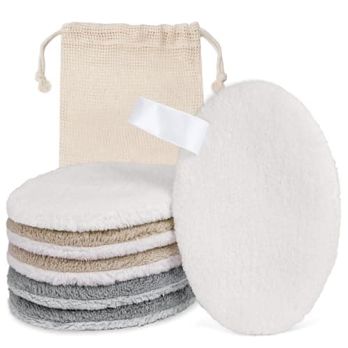 Image of LOPHE Reusable Makeup Remover Pads,6 Pack Ultra-Soft Coral Fleece Facial Cleansing Pads with Hanging Loop & Travel Bag, Gentle Washable Hypoallergenic Face Pads for All Skin Types (Beige, White, Grey)