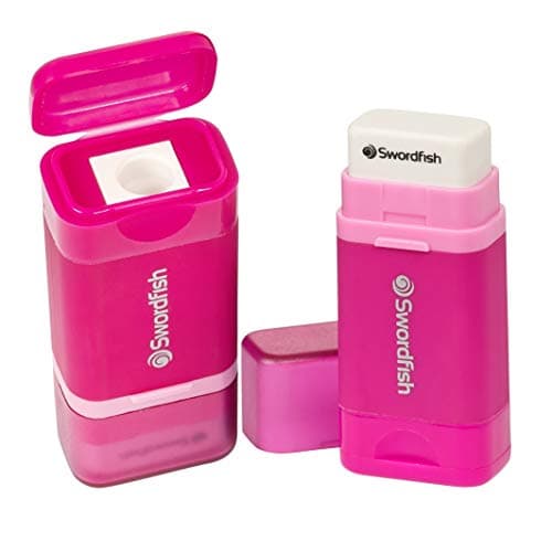 Image of Swordfish Combo Pencil Sharpener with Mess-Free Canister and Eraser [Pack of 1] Pink [40365]