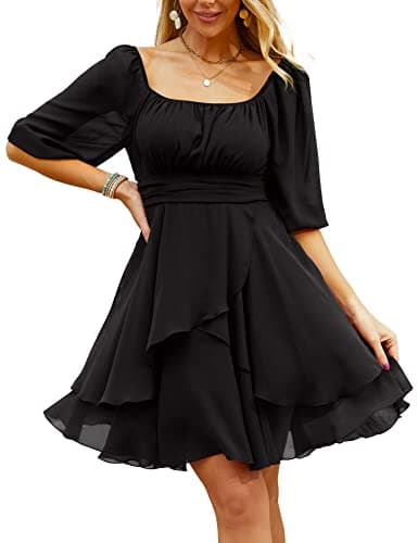 Image of Beluring Womens Wrap Dress Summer Ruffle Hem Swing Knee-Length Casual Short Dress Black M