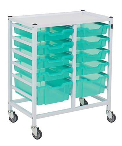 Image of Gratnells hospital-grade range compact medical trolley with storage trays