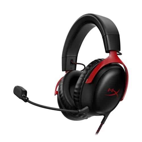 Image of HyperX Cloud III – Wired Gaming Headset, PC, PS5, Xbox Series X|S, Angled 53mm Drivers, DTS, Memory Foam, Durable Frame, Ultra-Clear 10mm Mic, USB-C, USB-A, 3.5mm – Black/Red