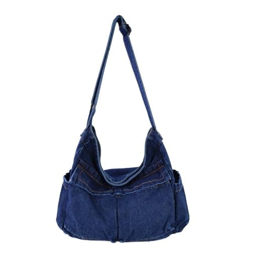 Image of AdiStylinno Denim Crossbody Bags for Women, Large Capacity Casual Hobo Canvas Messenger Shoulder Bag, Vintage Tote Bags with Multi Pockets and Adjustable Shoulder Strap (Dark Blue)